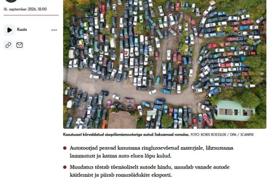 Euroopa Liit kehtestas uued reeglid romusõidukite käitlemiseks
