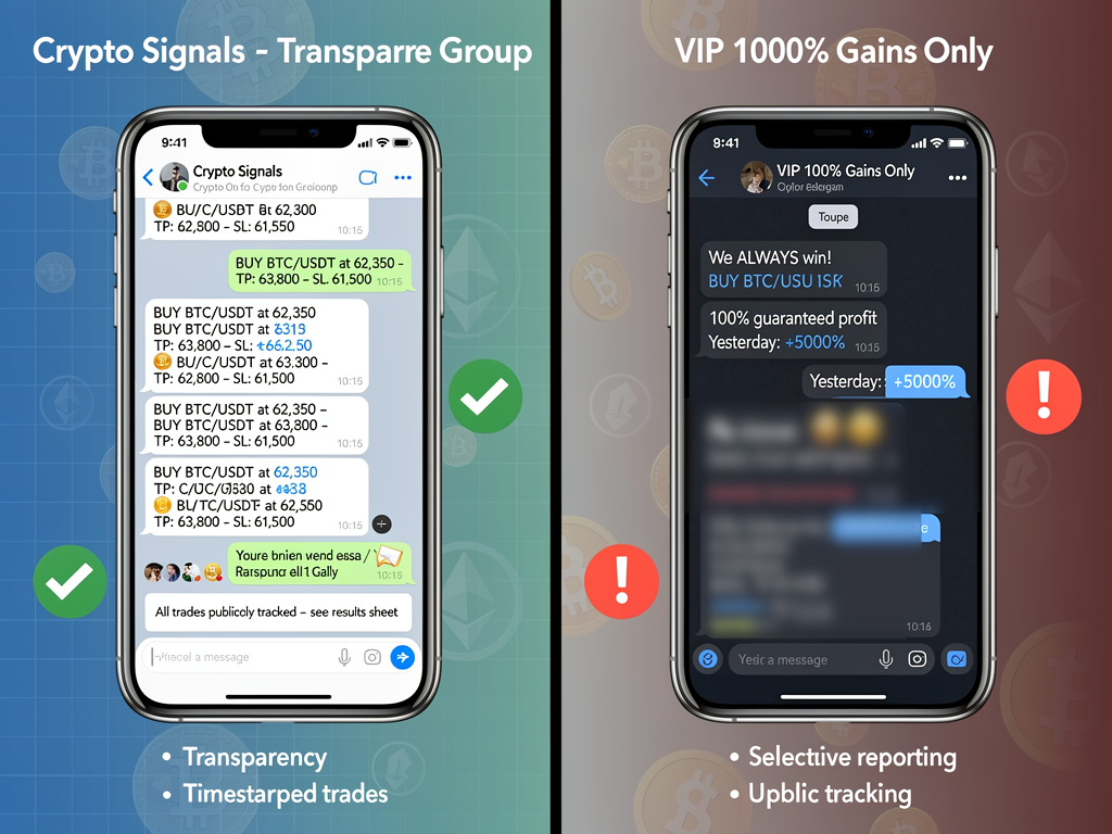 Infographic showing how to identify the best Telegram crypto groups through transparent performance tracking and verified results