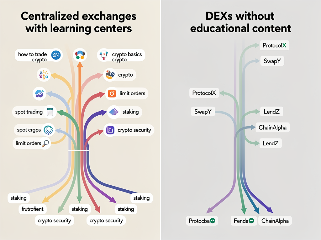 Crypto keywords strategy comparison between centralized exchanges capturing non-branded traffic and DEXs relying on branded searches
