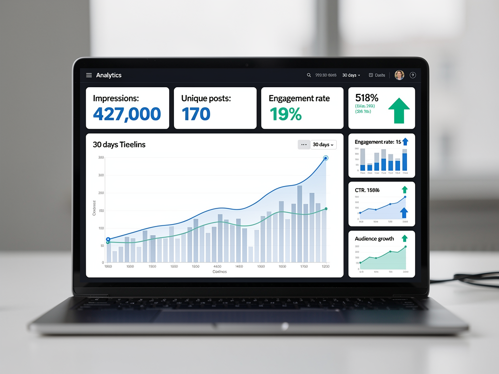 Crypto marketing campaign results showing 427,000 impressions and 170 posts in 30 days