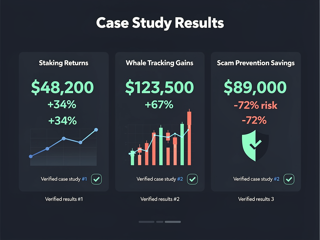 Verified cryptocurrency signals channel results showing staking returns whale tracking gains and scam prevention