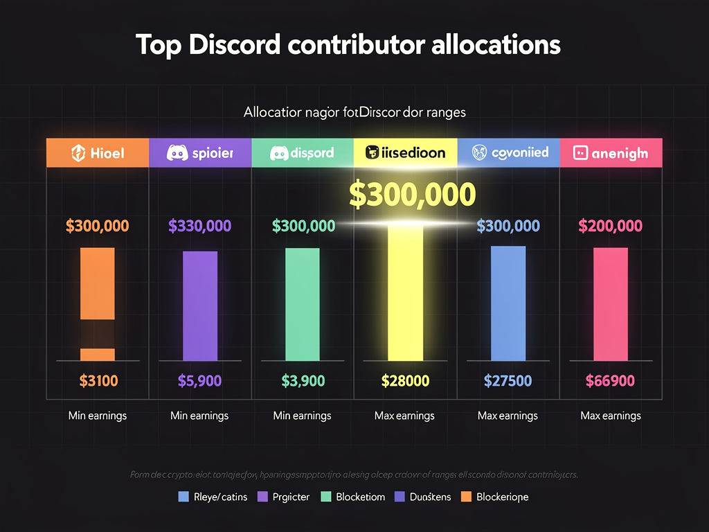 Crypto Discord allocation comparison showing contributor earnings from $8,000 to $300,000 across Plasma, Boundless, OG Labs, Somnia, Succinct, and Nillion