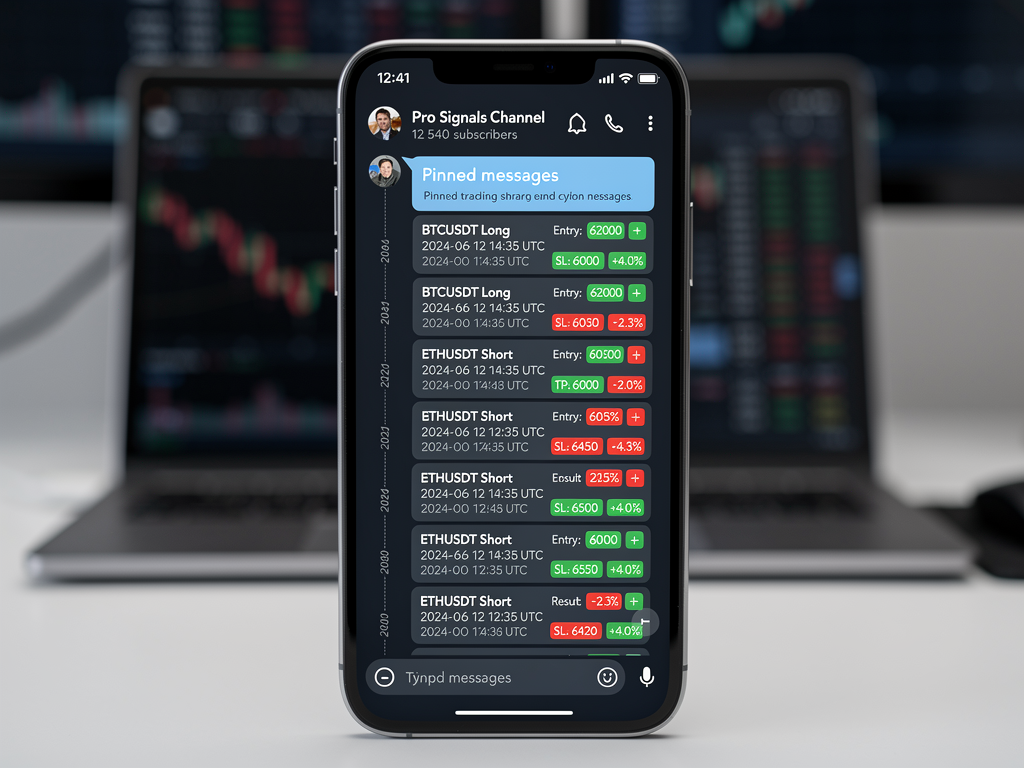 Transparent track record from cryptocurrency Telegram group showing historical signals with wins and losses