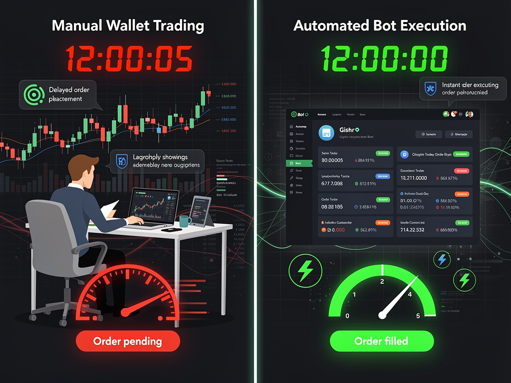 Automated trading bot versus manual wallet execution speed comparison for cryptocurrency signals