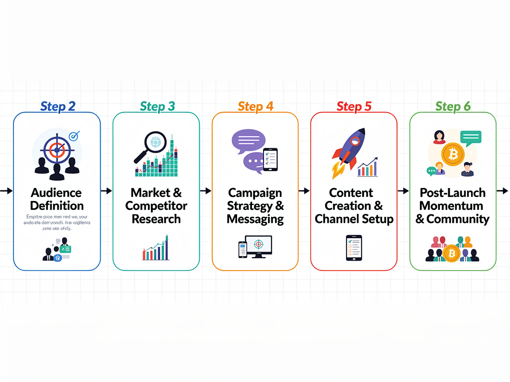 Step-by-step process flowchart for executing effective crypto marketing campaigns from strategy to sustained growth