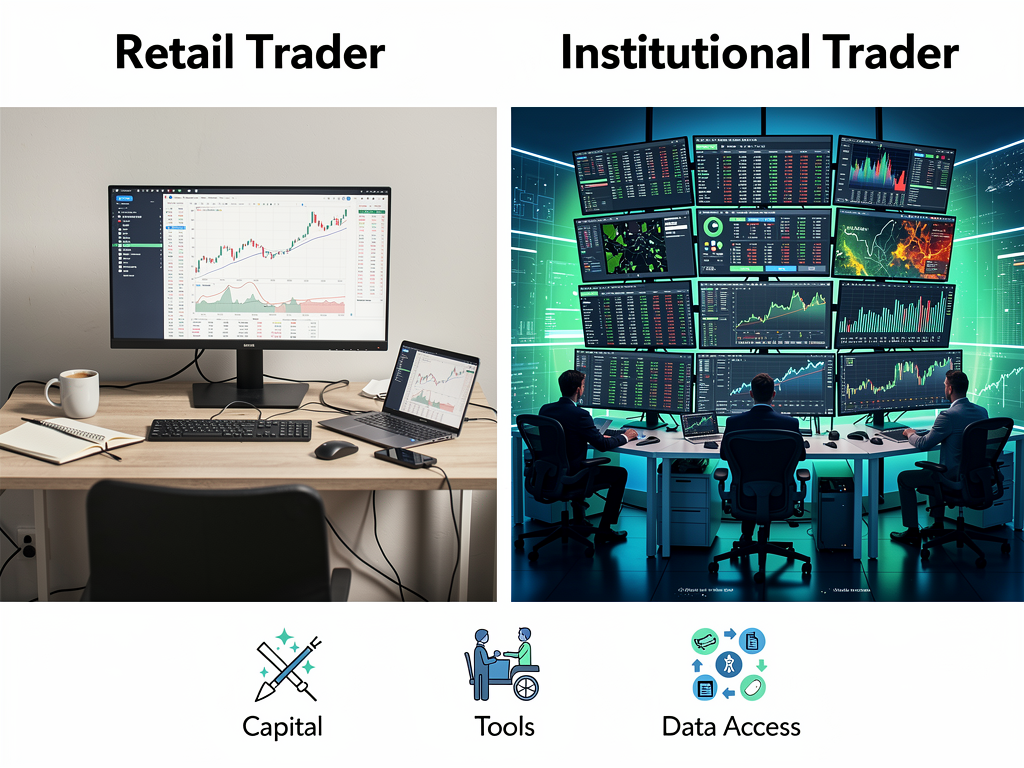 Information asymmetry between retail and institutional crypto traders showing resource gap
