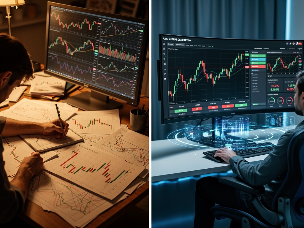 Manual analysis versus automated free crypto trading signals telegram AI systems comparison diagram