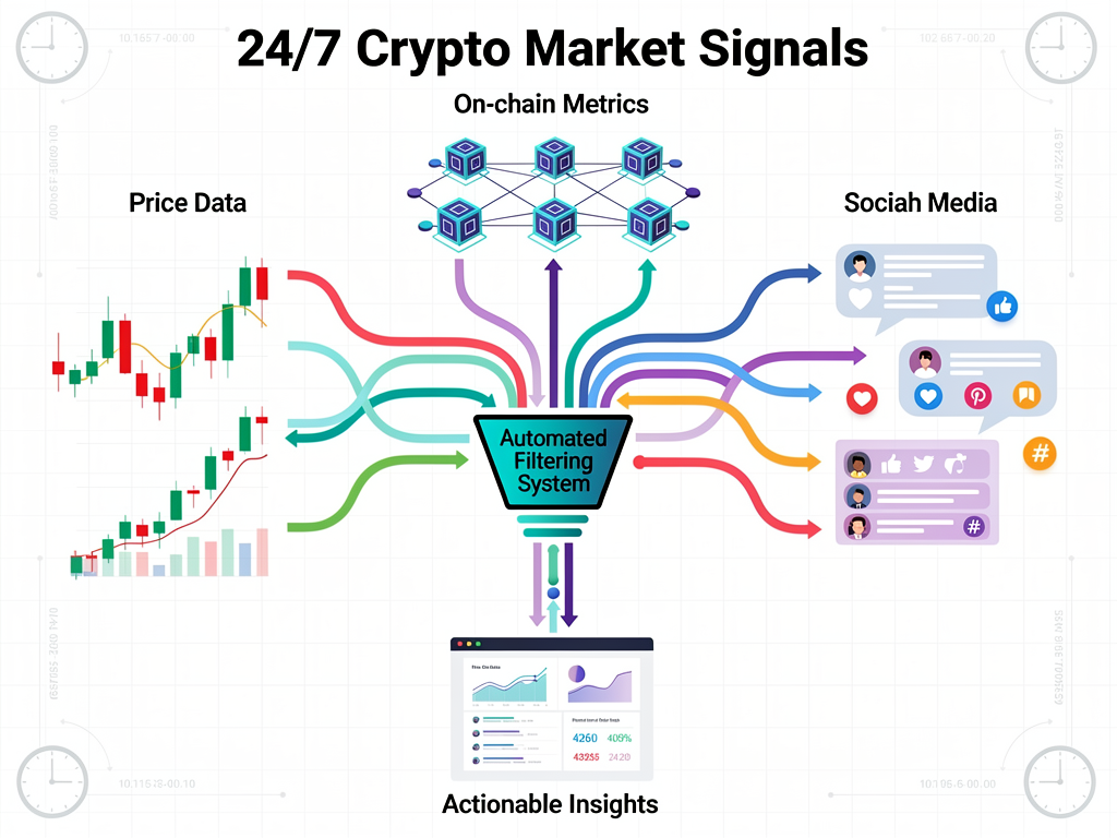 Information overload solved by automated crypto trading signal systems filtering multiple data sources