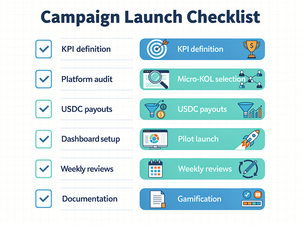 Crypto advertising campaign launch checklist with ten essential steps for on-chain attribution and creator management