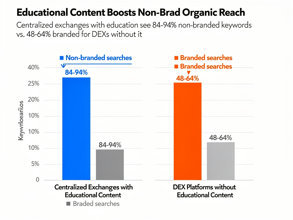 Comparison of branded vs non-branded keyword coverage for crypto exchanges and decentralized protocols