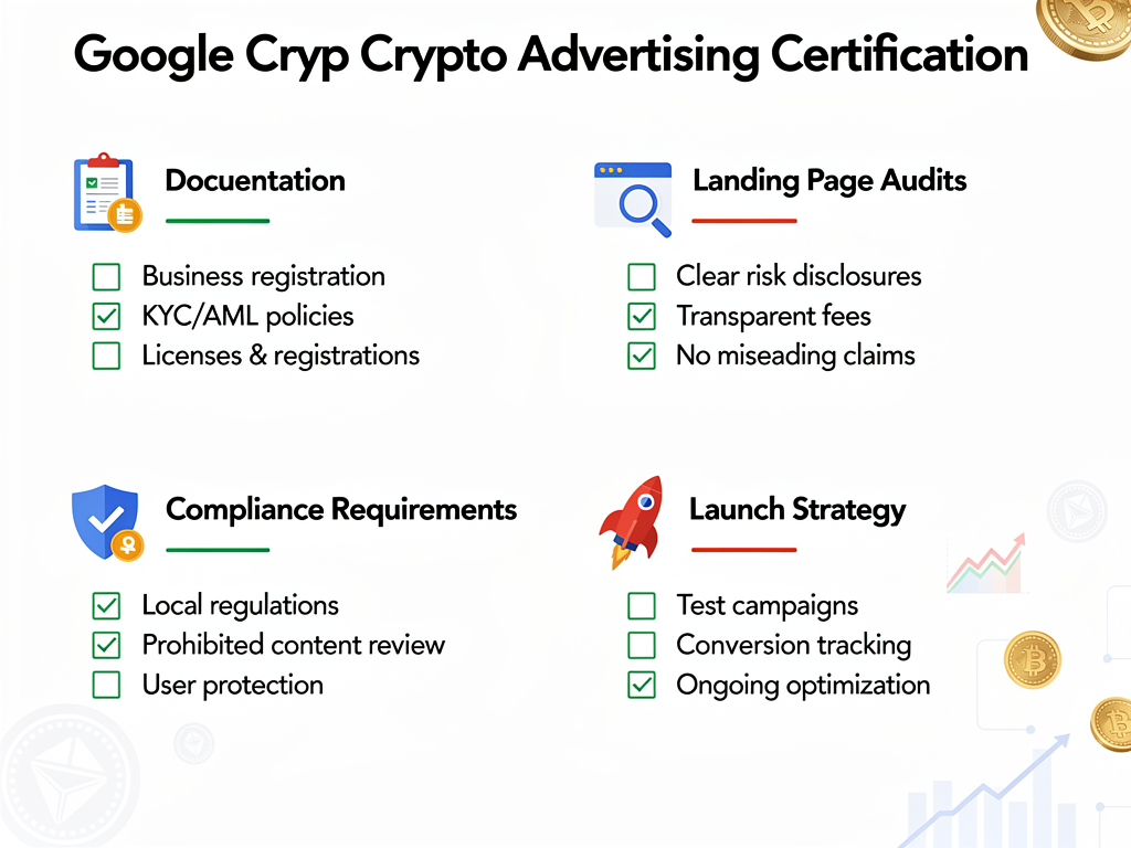 Google crypto advertising certification preparation checklist with compliance and documentation requirements