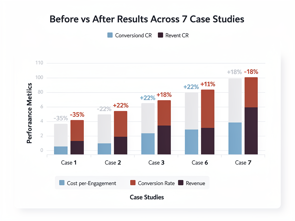 Marketing in crypto case study results showing verified metrics including engagement rates, conversion improvements, and ROI from seven real projects