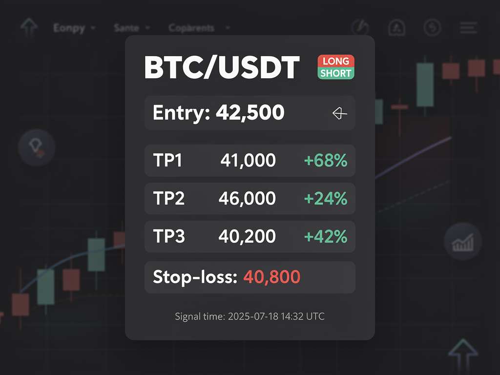 Free crypto signal telegram post example with entry price, take-profit targets, and stop-loss levels clearly marked