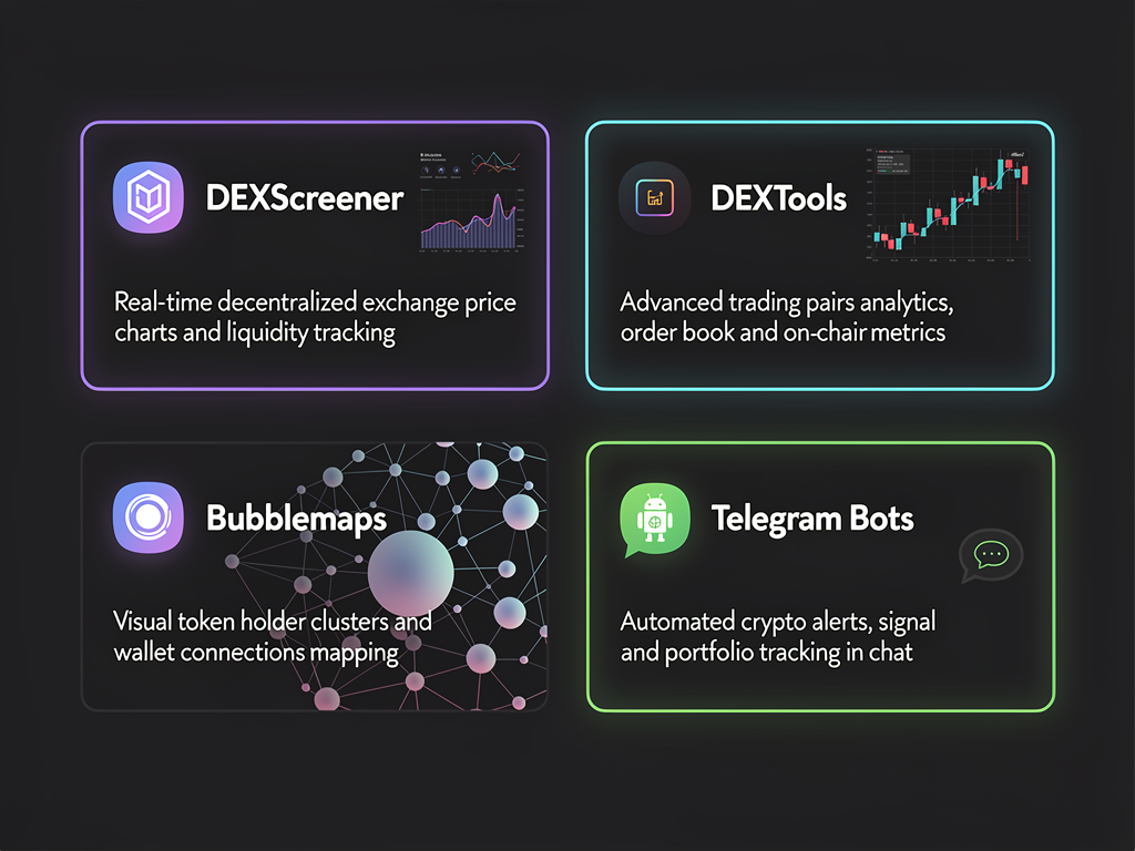 Essential tools for crypto buy sell signals telegram trading including DEXScreener and wallet tracking platforms