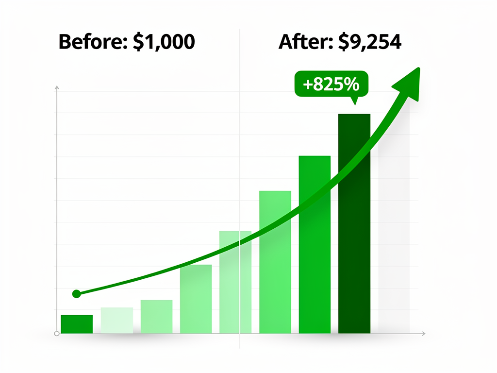 Crypto futures trading results showing 825% growth from $1,000 to $9,254 using verified signal channel