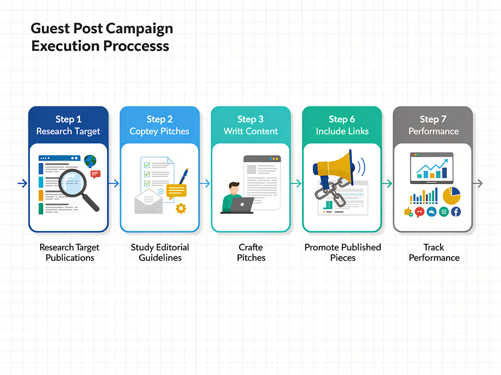 Step-by-step flowchart for executing effective crypto guest post campaigns from research to performance tracking