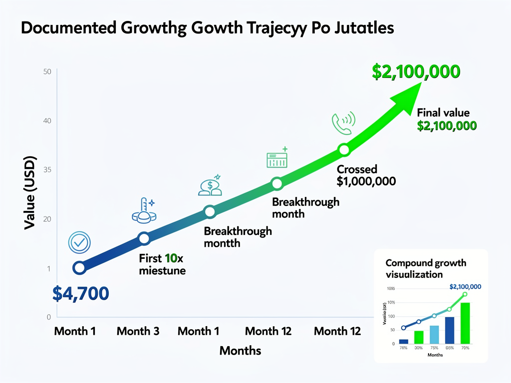 447x return growth chart from crypto whale signals telegram trader turning 4700 dollars into 2.1 million in 12 months