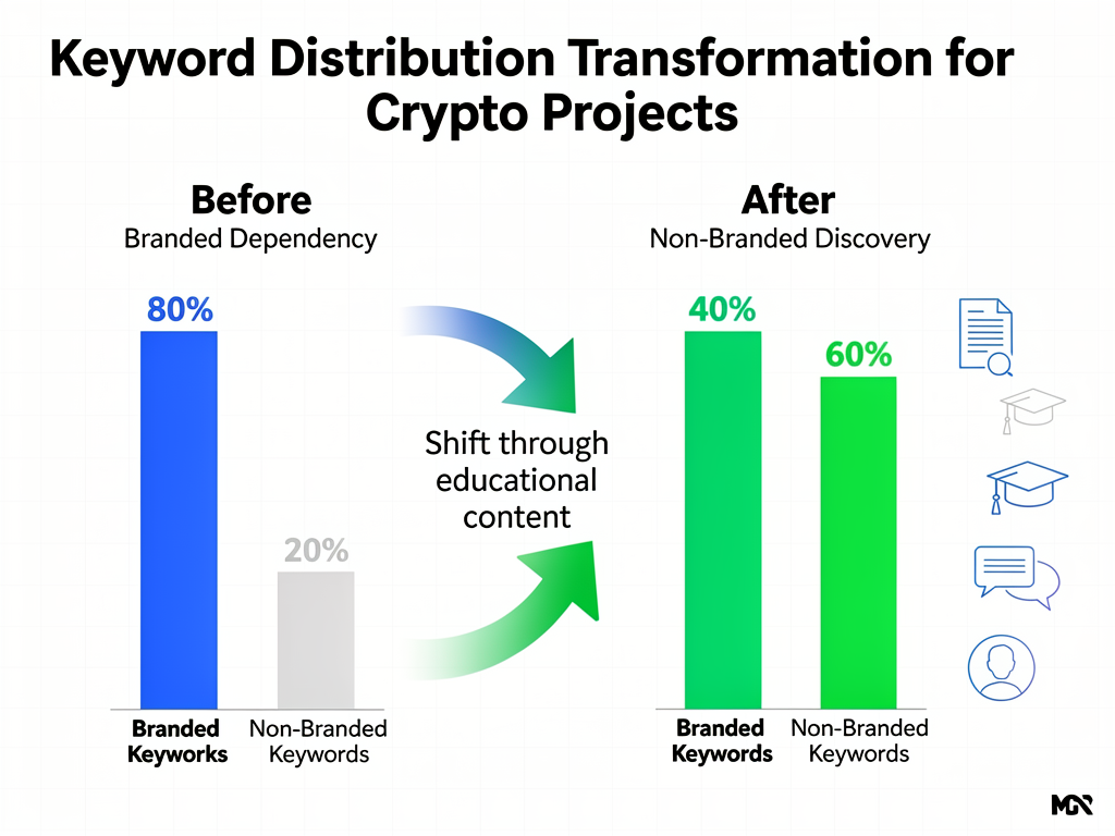 Case study results comparing crypto keywords performance before and after implementing educational content strategy with specific percentage metrics