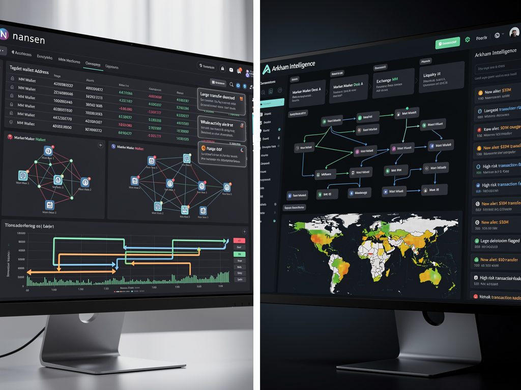 Nansen and Arkham Intelligence on-chain analytics tools tracking crypto market maker wallet flows