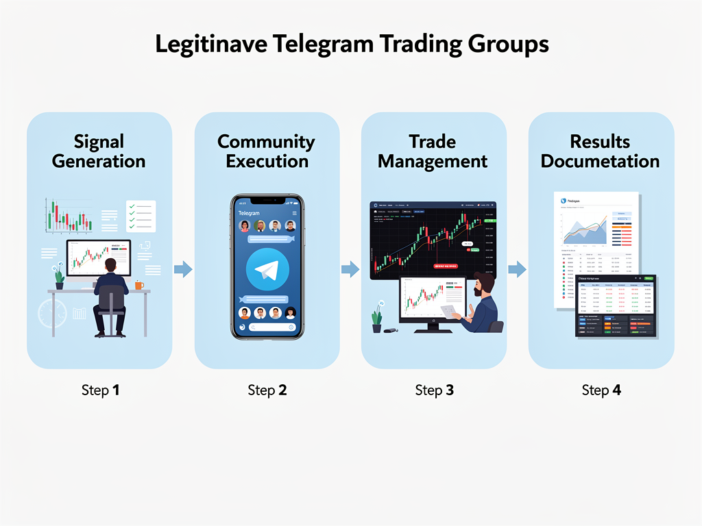 Step-by-step process diagram of how legitimate group trading crypto telegram communities operate