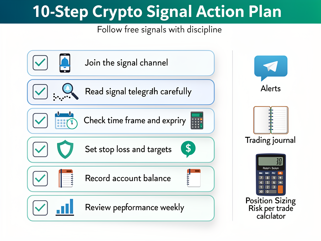 Action checklist for using best crypto signals telegram free channels including position sizing and performance tracking steps