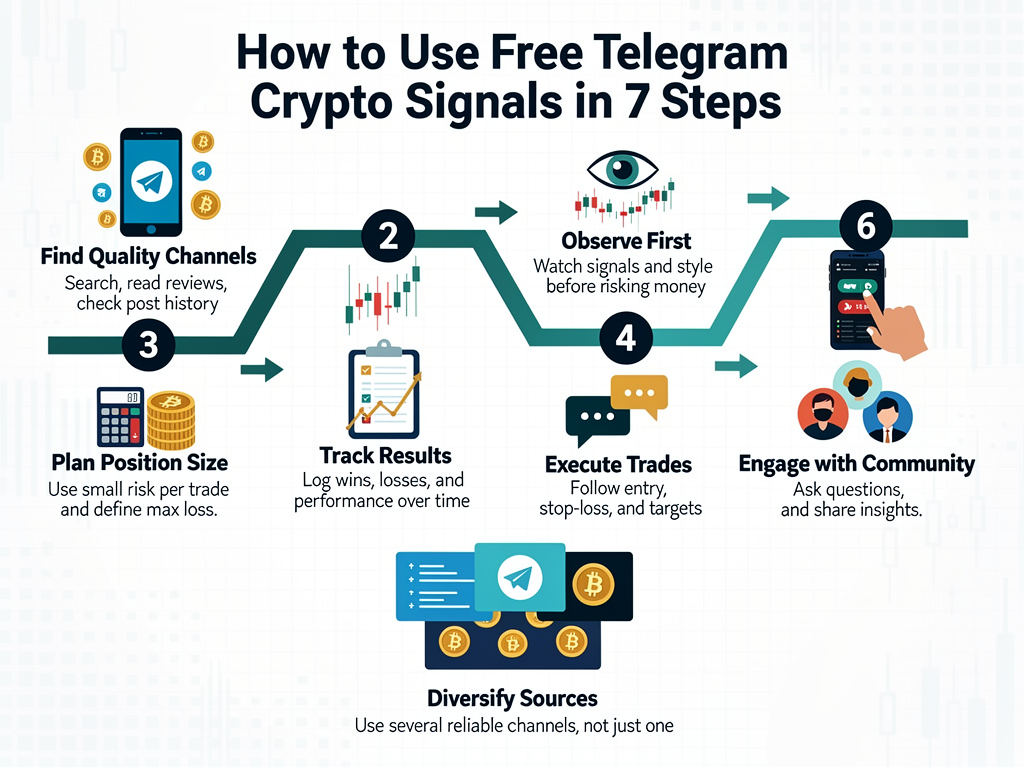 Step-by-step process for using crypto signals free telegram channels with position sizing and risk management