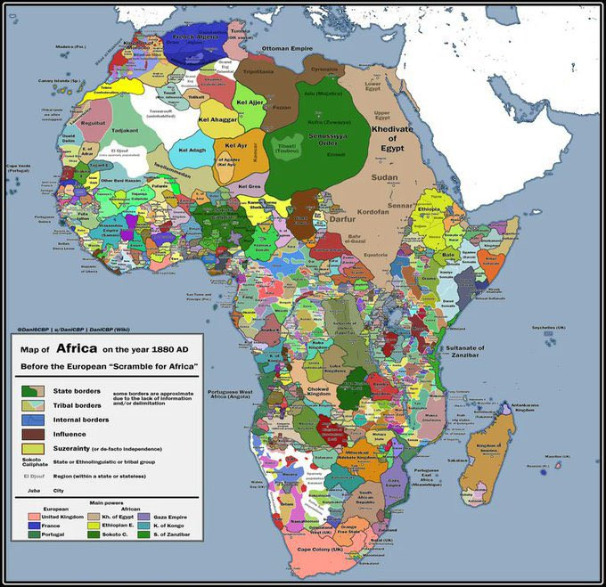 Aafrika kaart aastal 1880, enne Euroopa võitlust Aafrika nimel