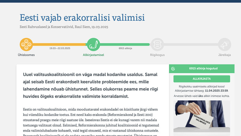 Kodanikualgatuse korras kogutakse allkirju erakorralisteks valimisteks