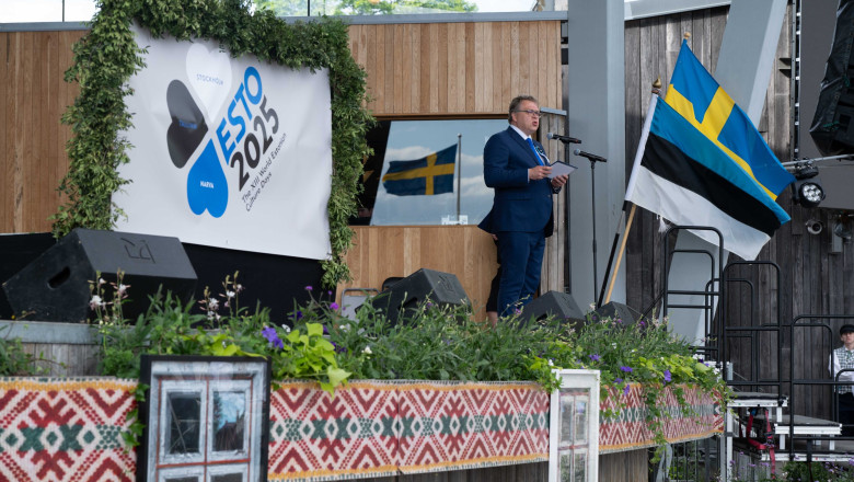 Riigikogu esimees Lauri Hussar peab tervituskõne ESTO 2025 pidulikul avamisel Stockholmis