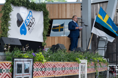 Riigikogu esimees Lauri Hussar peab tervituskõne ESTO 2025 pidulikul avamisel Stockholmis