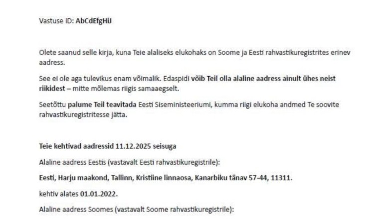 Siseministeerium palub Eestis ja Soomes elavatel inimestel teha rahvastikuregistrites enda elukoha andmete valik
